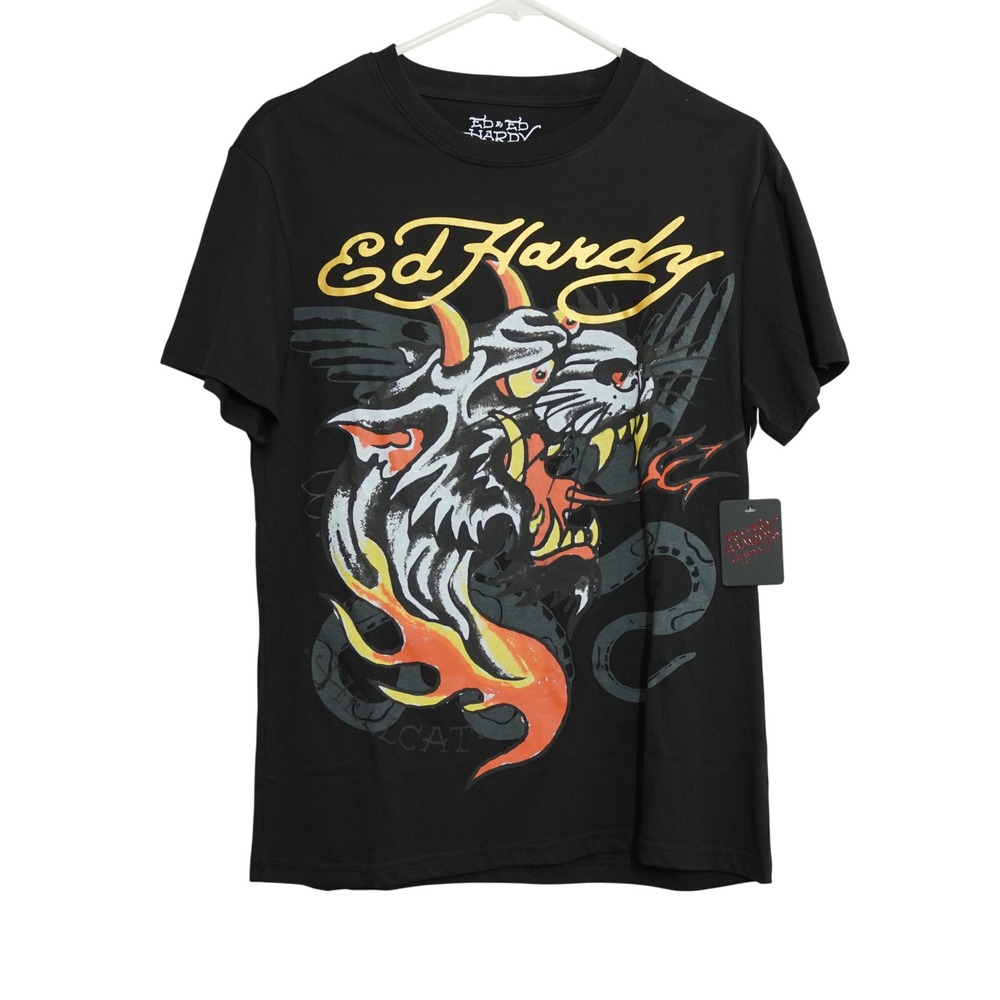 Ed Hardy Mens Graphic Tee Black Tiger Snake Tattoo Print Size Small NEW